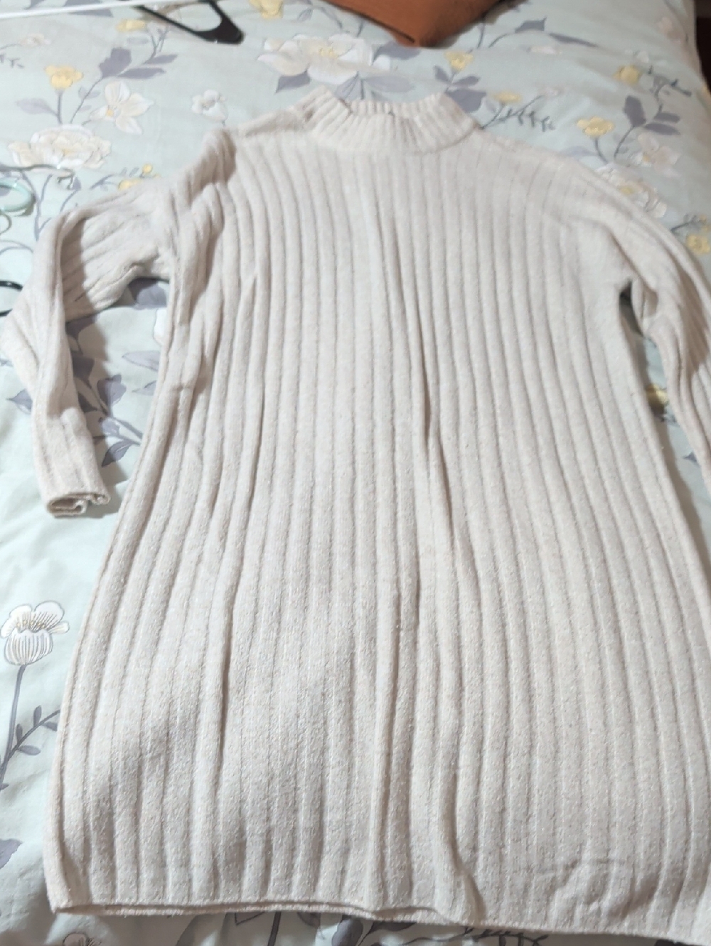 Hilary Radley Cream Ribbed Turtleneck Sweater Dress